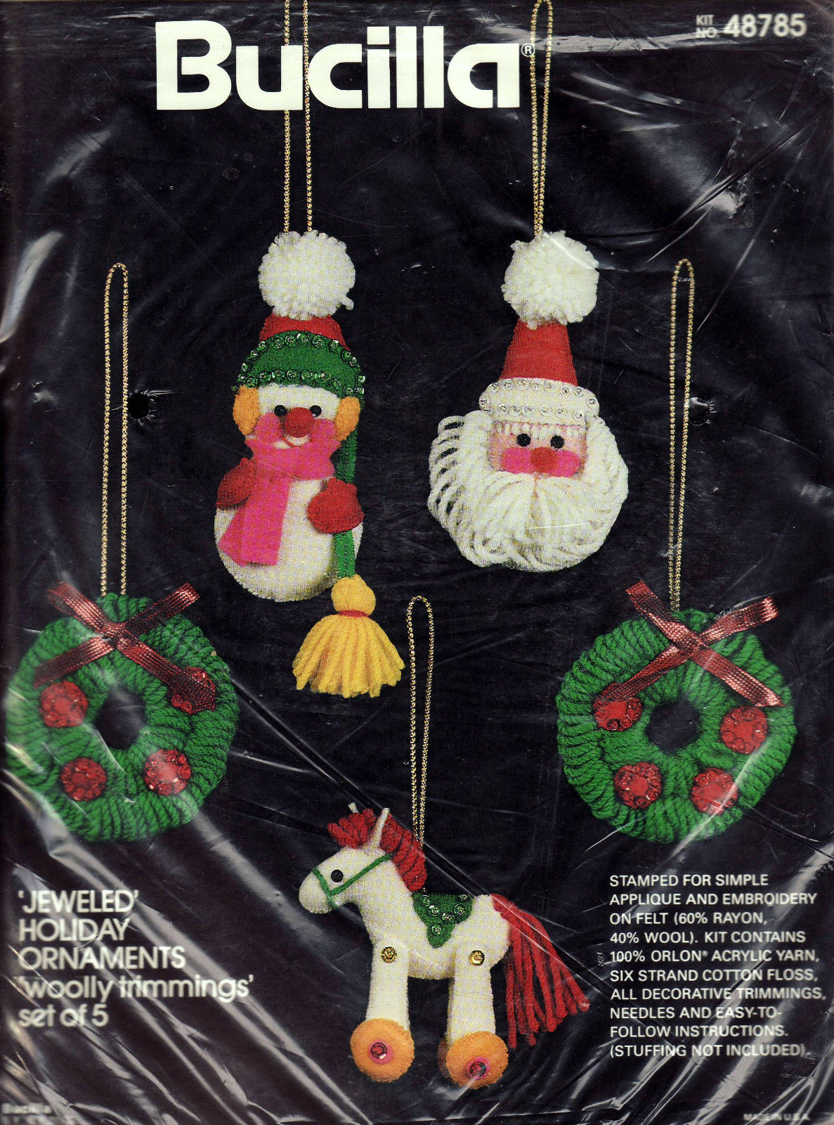2 Vintage 1980s Handmade Cross Stitch Christmas Ornaments Brooms Noel  Snowman